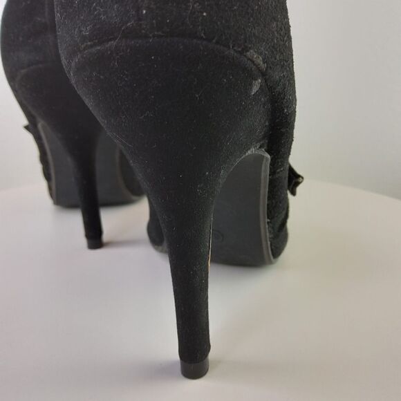 (3/$22) Charles Albert black open toe faux cowsuede heel shoe boot with buckled - Picture 9 of 17